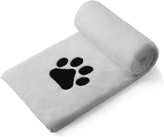Perco ペット用タオル 超吸水 厚手 マイクロファイバー 犬 猫 体拭き (75cmx127cm, ライトグレー)
