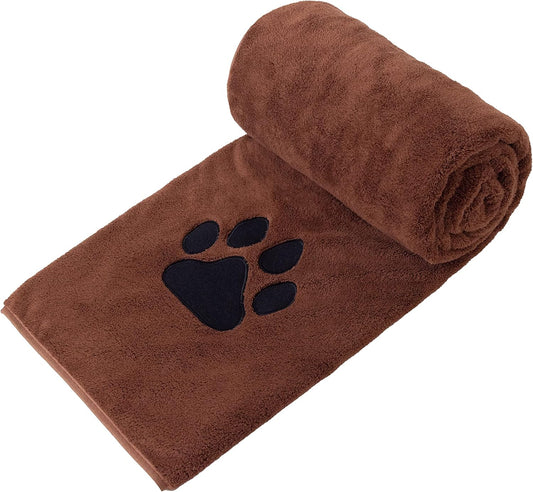 Perco ペット用タオル 超吸水 厚手 マイクロファイバー 犬 猫 体拭き (75cmx127cm, ブラウン)